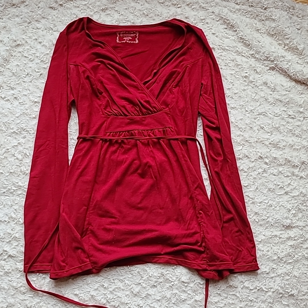 Motherhood Maternity long sleeve blouse, red, size small